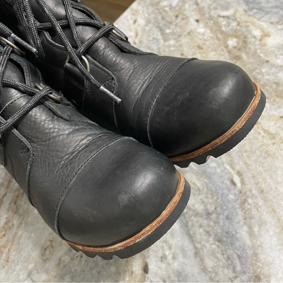 SOREL Joan Of Arctic Leather Wedge Mid Ankle Boots Black NL2173-001 Gorp - Picture 8 of 14